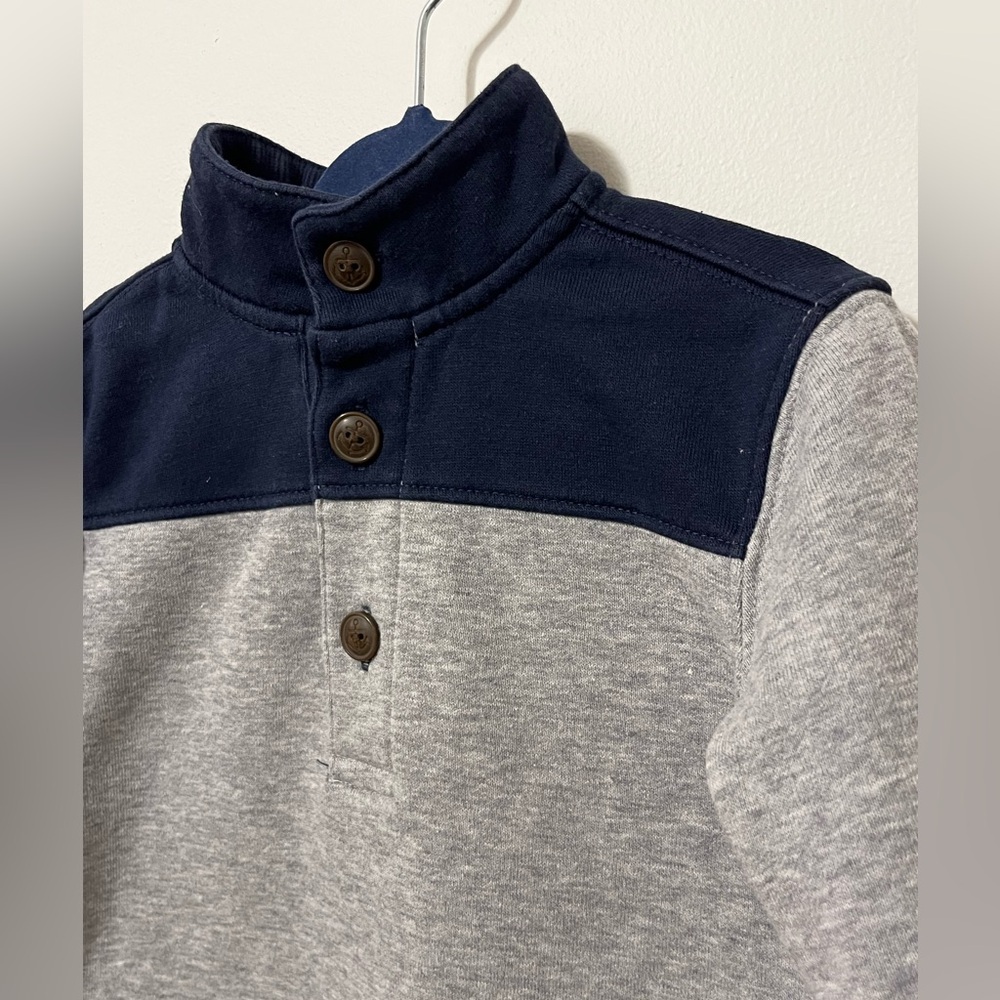 JANIE AND JACK Boys 18-24mo Quarter Button Pullover Sweater Navy Gray Cotton - Picture 2 of 6